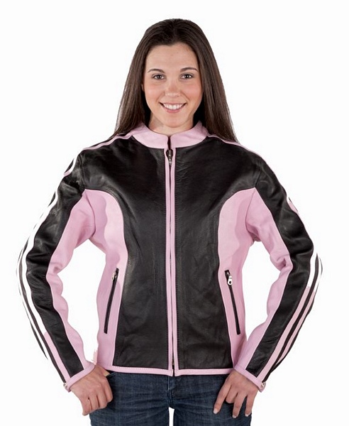 Womans pink and black leather riding jacket | Leather jackets ...
