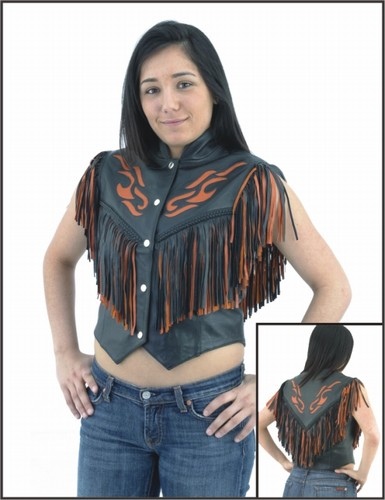 ladies fringe leather vest