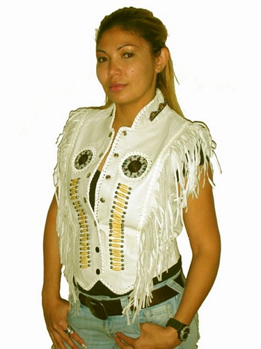 ladies fringe leather vest