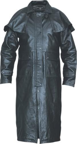 Mens black buffalo leather duster coat