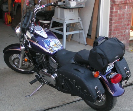 Fully outfitted motorcycle with leather motorcycle bags