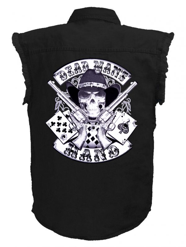 mens black denim twill biker shirt dead mans hand