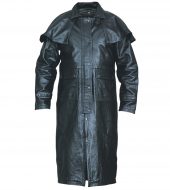 Black leather motorcycle duster jacket