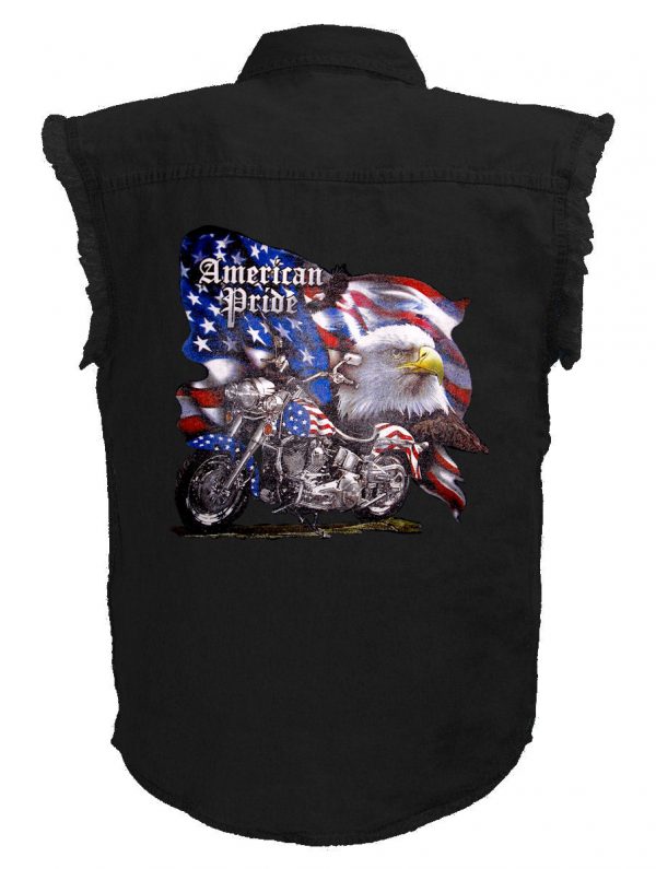 men's black denim twill biker shirt American pride eagle