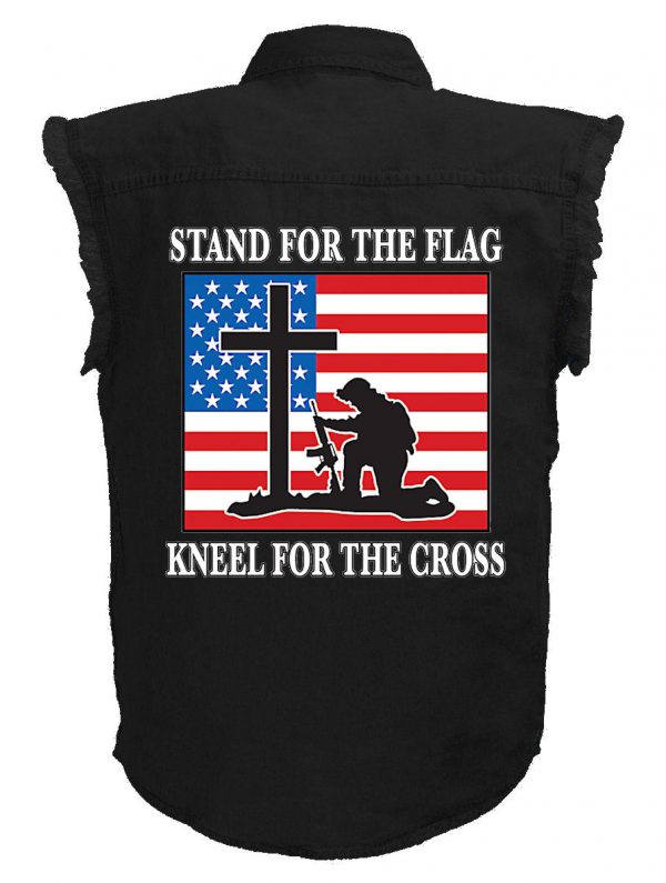 mens denim twill biker shirt stand for the flag