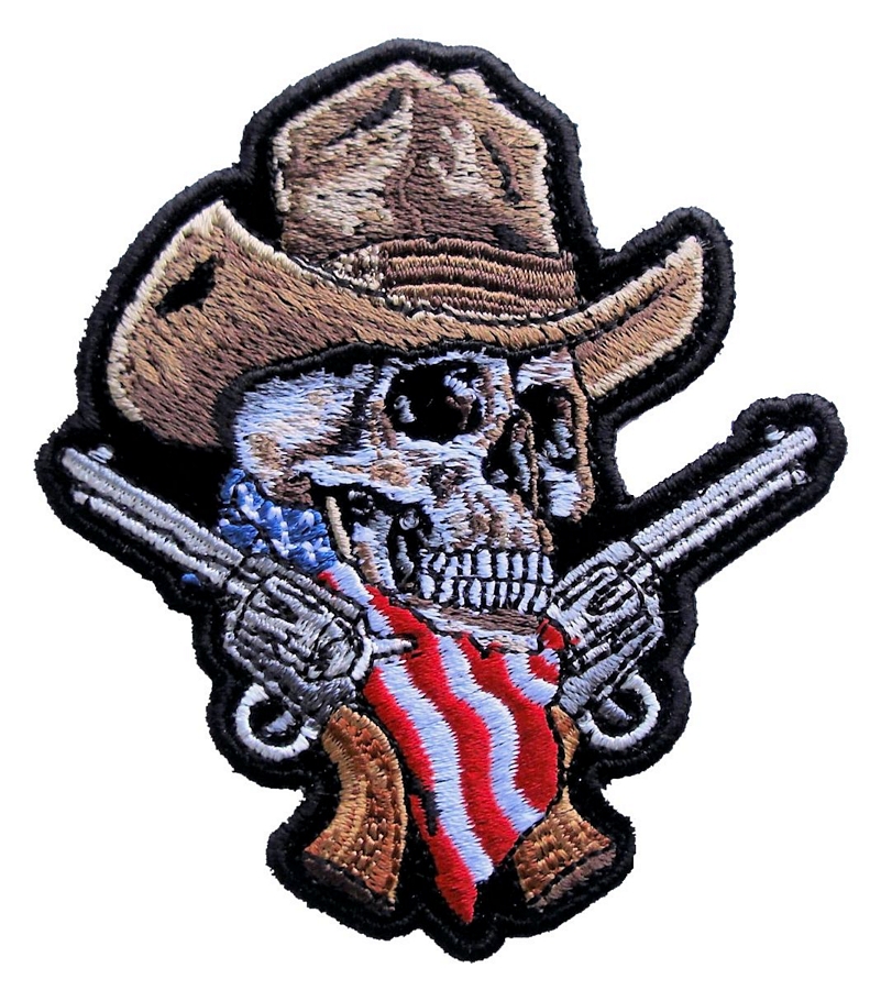 Patriotic Cowboy Skull With Red Bandana Embroidered Biker Patch FREE SHIP 