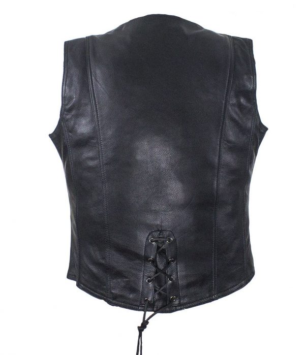 ladies black leather vest with snaps