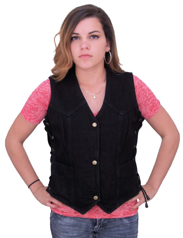 Womens Conceal Carry Black Denim Vest W Side Laces WLSDV5 Leather Supreme