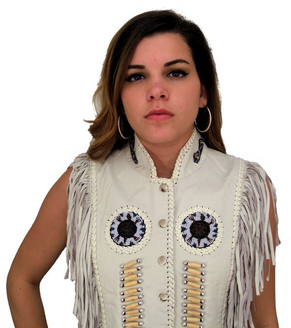 ladies white fringe leather vest