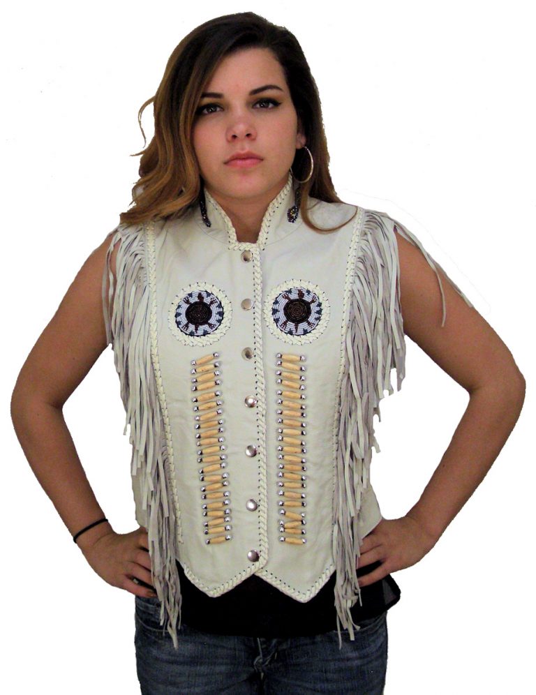 Womens White Western Style Fringe Leather Vest WLSV10 – Leather Supreme