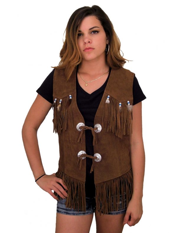 Womens Western Style Brown Suede Vest W Fringe Wlsv07 Leather Supreme