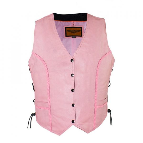 ladies pink leather vest side laces