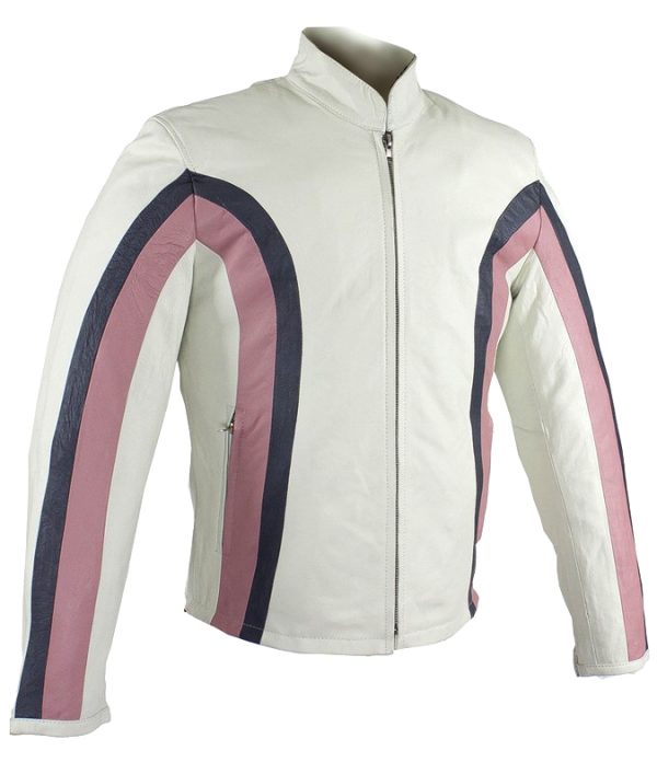 Ladies white and pink leather jacket