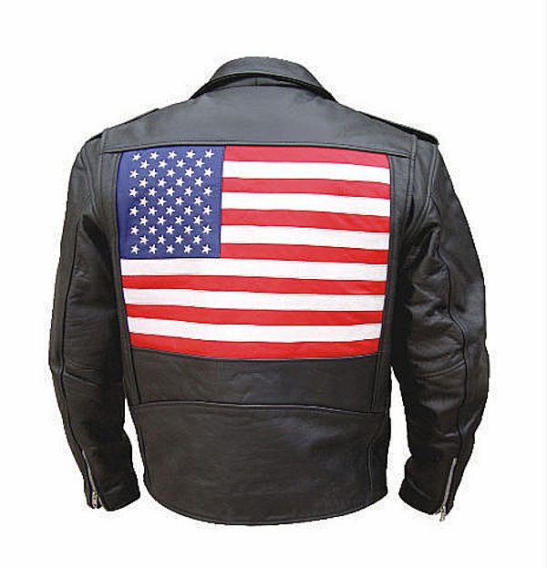 mens leather jacket with USA flag
