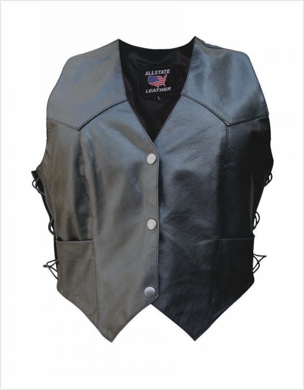 womens black leather vest with side laces