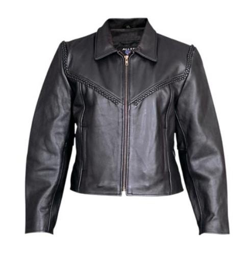 womens cowhide leather jacket with braid
