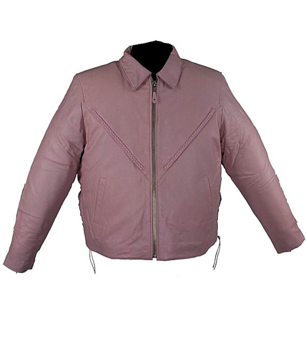 Ladies braided pink leather jacket