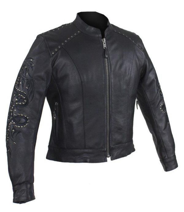 Ladies stud leather jacket