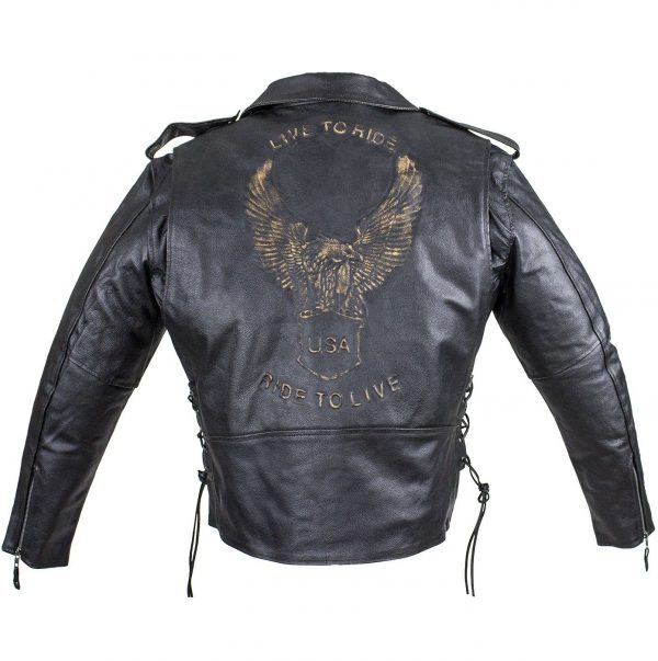 Embossed eagle leather biker jacket