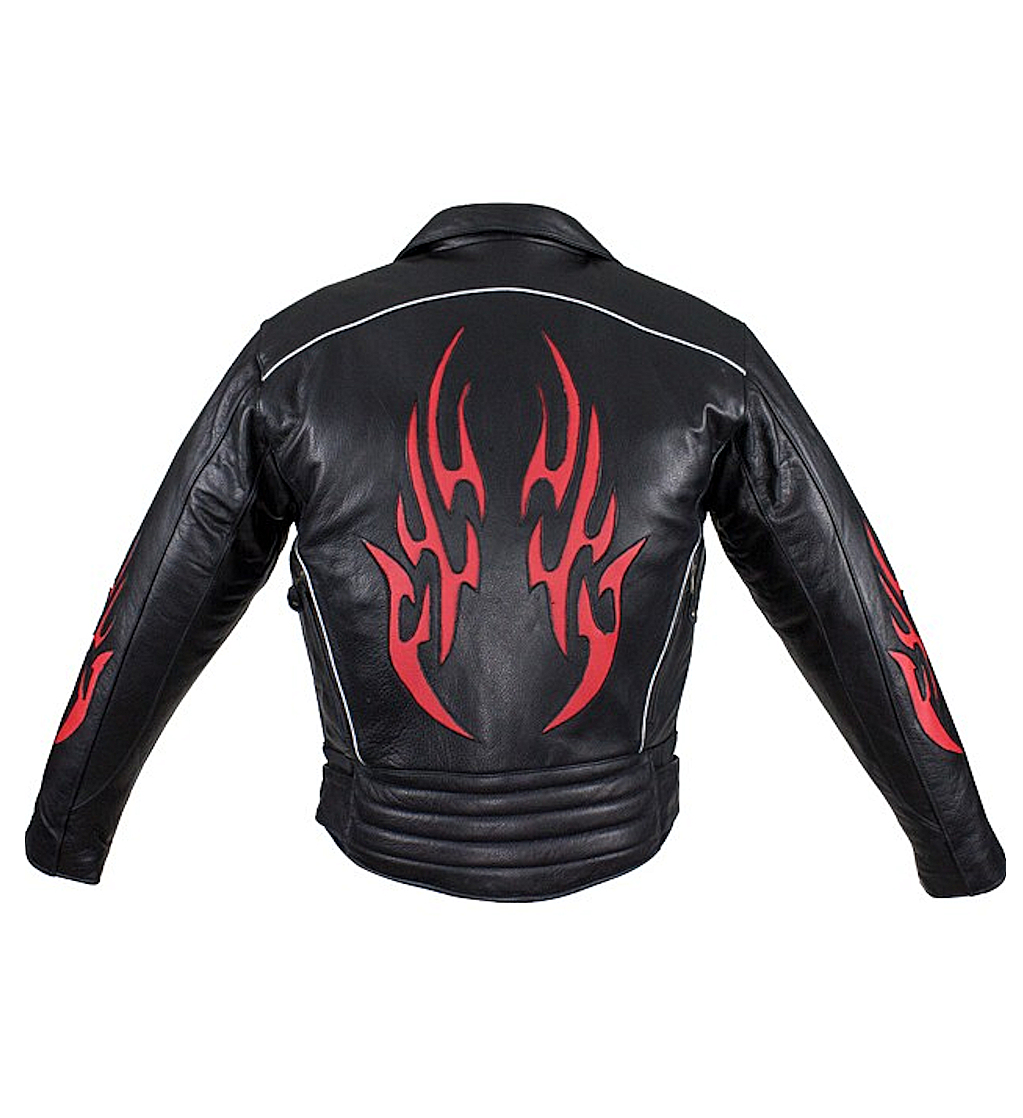 Mens Red Flames Leather Motorcycle Jacket MLSJ22 Leather