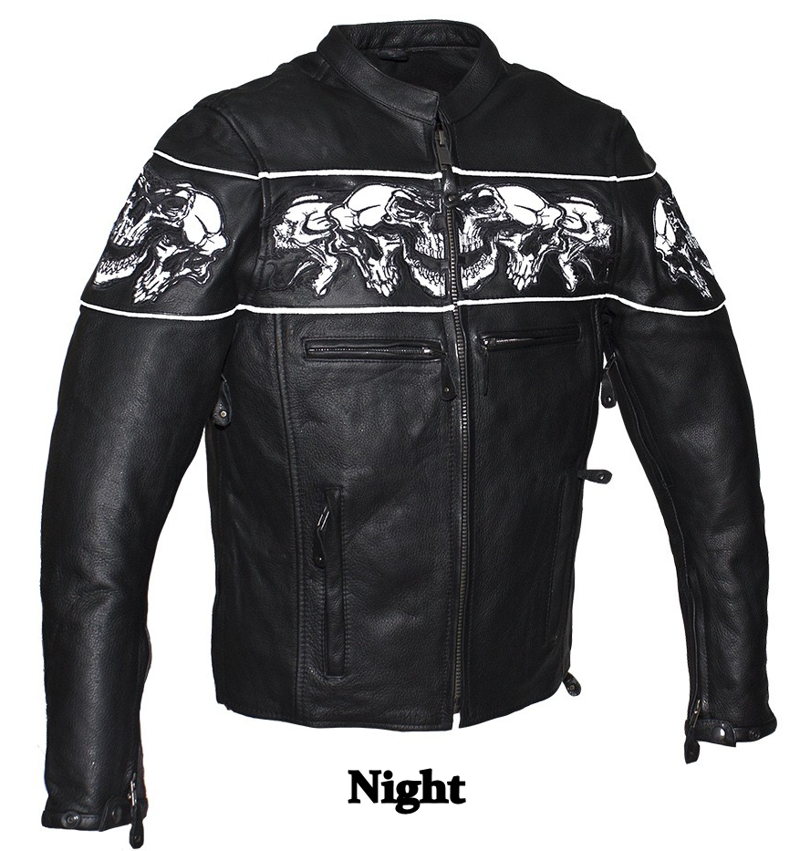 Mens Reflective Skulls Conceal Carry Leather Motorcycle Jacket MLSJ23 ...