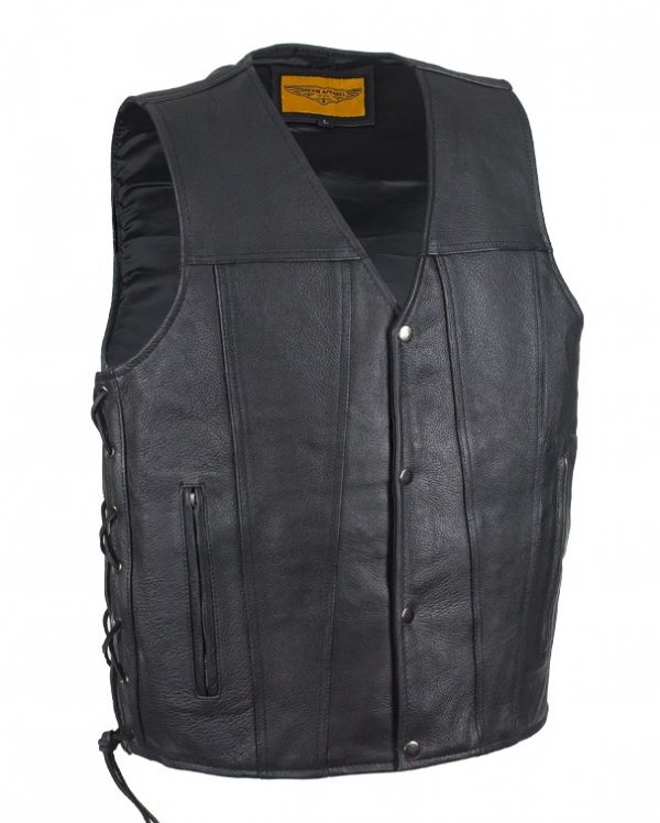 mens cowhide leather vest side laces