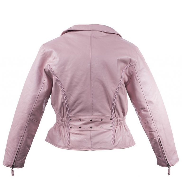 Womens Classic Pink Leather Motorcycle Jacket WLSJ22 – Leather Supreme