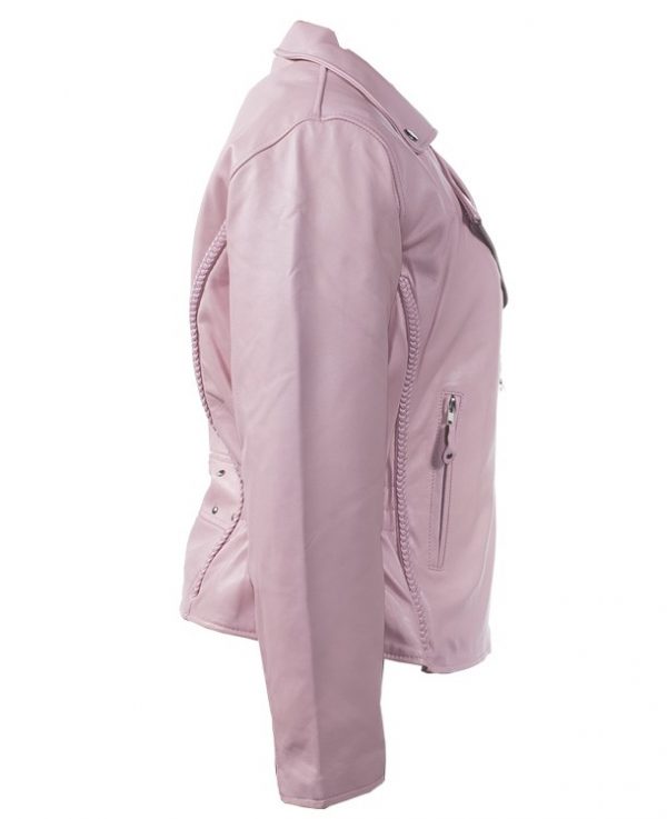 Womens Classic Pink Leather Motorcycle Jacket WLSJ22 – Leather Supreme