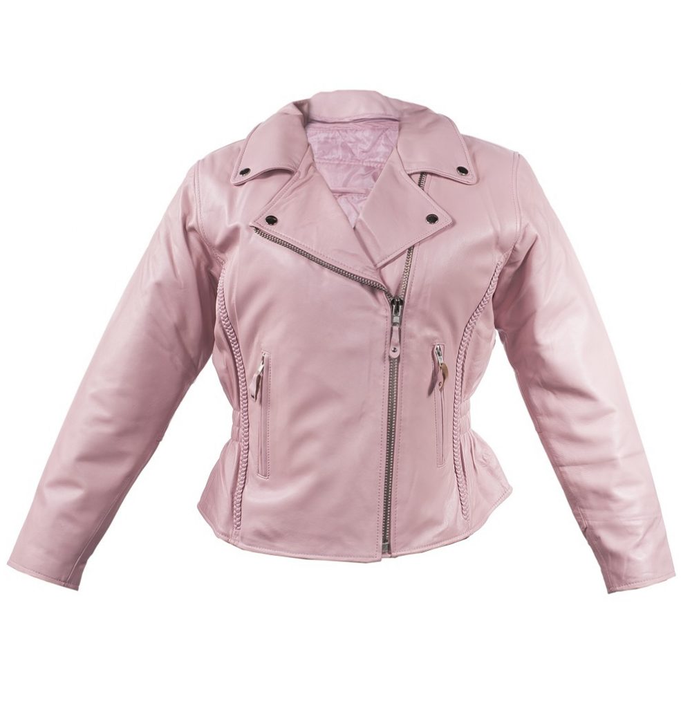 Womens Classic Pink Leather Motorcycle Jacket WLSJ22 Leather Supreme