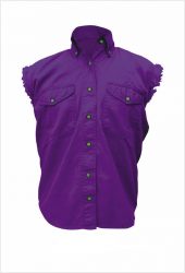 mens purple sleeveless denim biker shirt