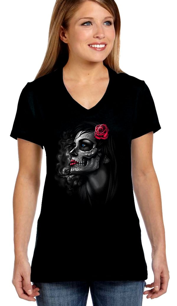 ladies biker tee shirt goth girl