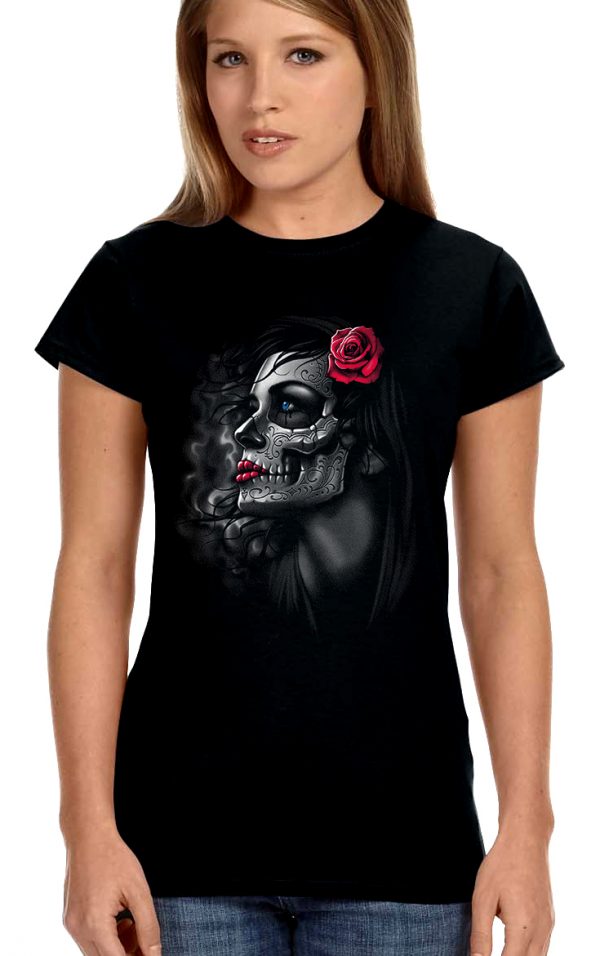 ladies biker t-shirt goth girl