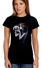 ladies sugar skull with rose biker t-shirt