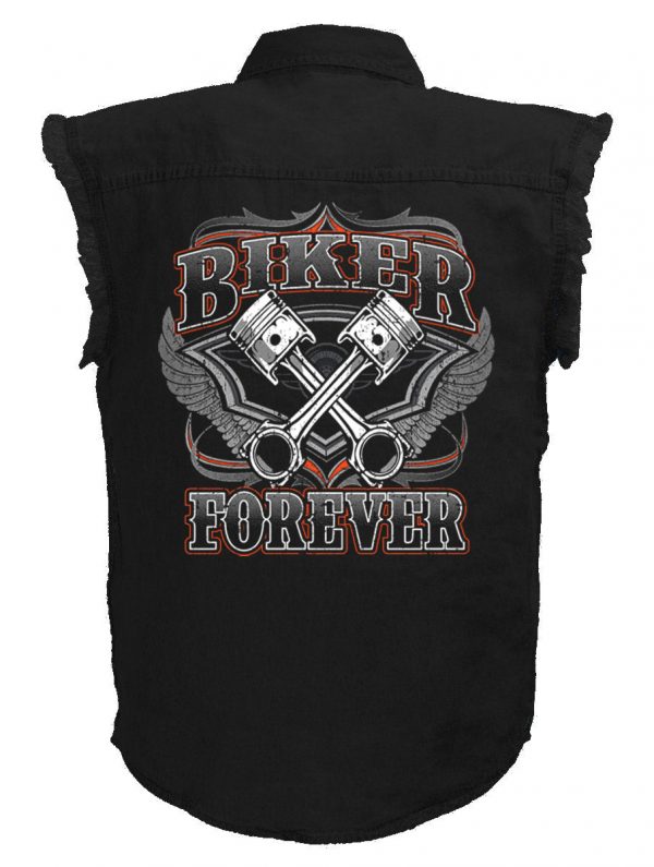 mens black denim twill biker shirt biker forever