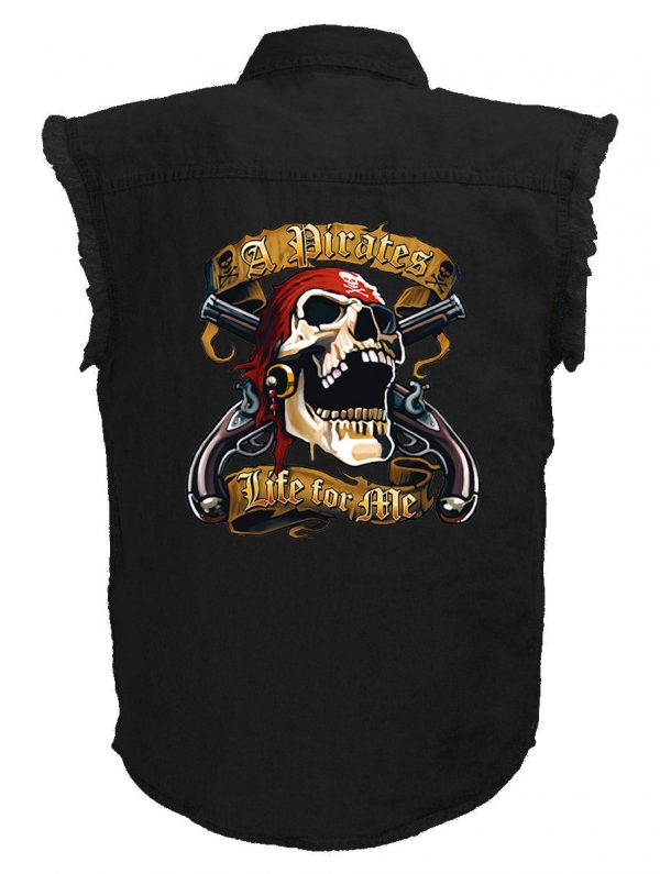 mens black denim twill biker shirt pirates life for me