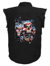 mens black denim twill biker shirt patriotic screaming skulls