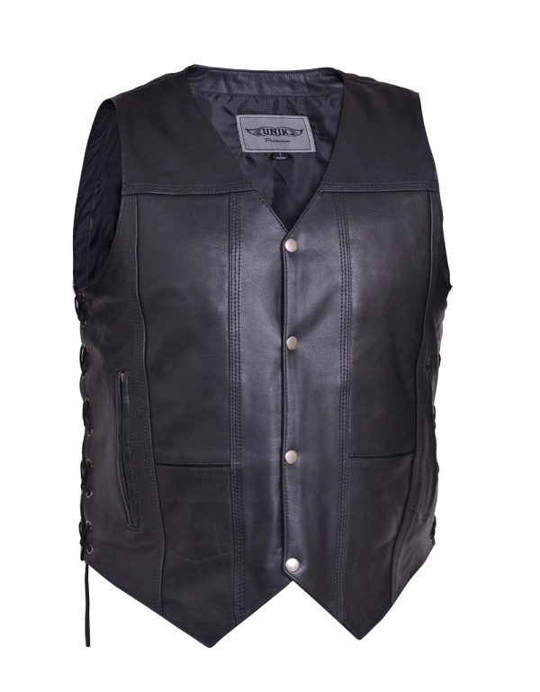 mens premium leather vest with side laces