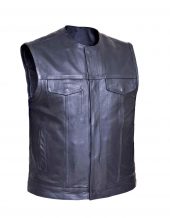 mens cowhide collarless leather vest