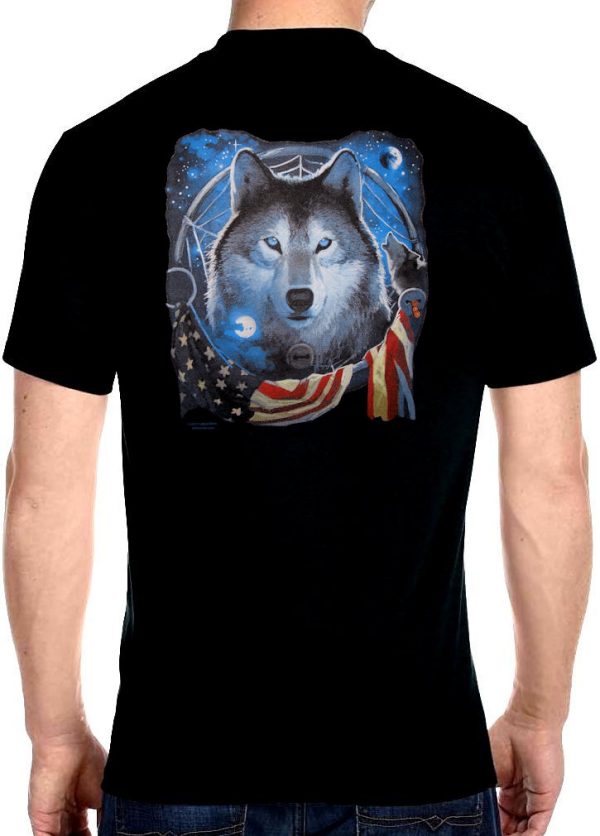 patriotic wolf and American flag biker t-shirt