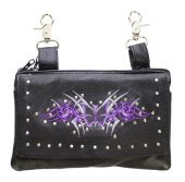 ladies leather bag with purple butterfly design