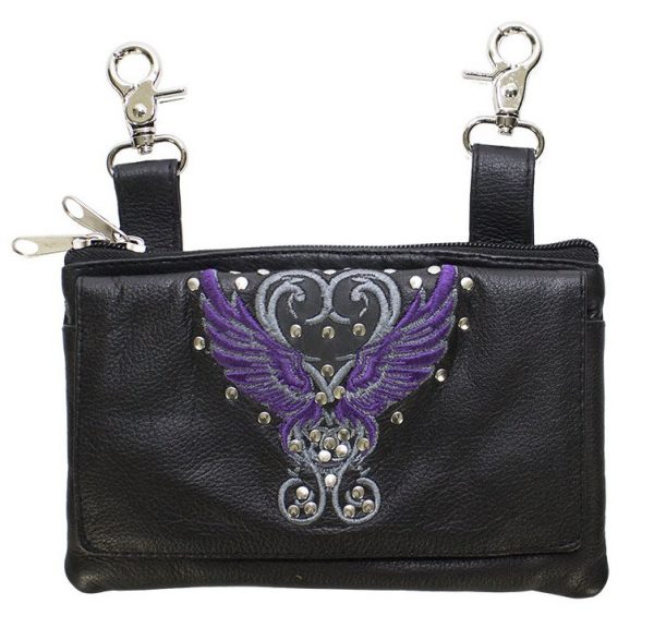 ladies leather bag with purple wings