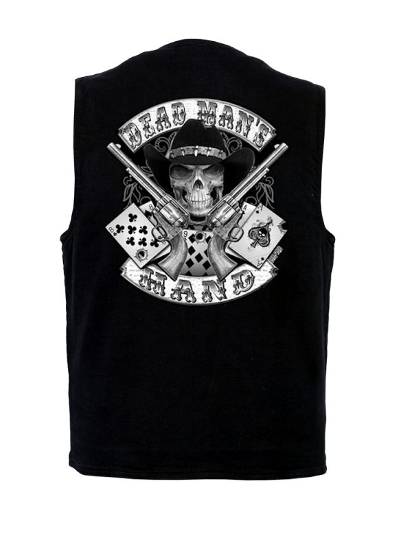 Denim vest with dead mans hand skull design