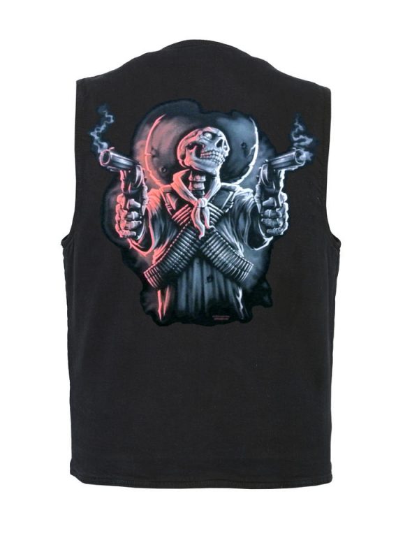 Denim vest with ghost gunslinger skull design