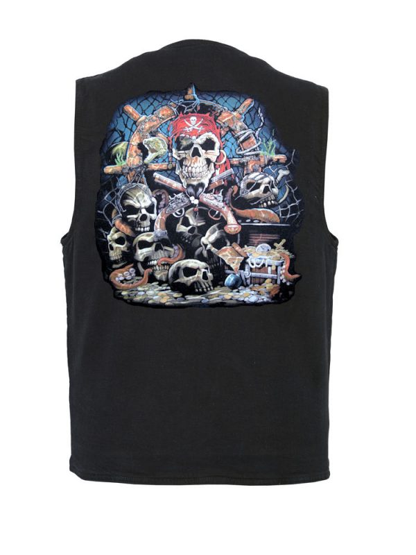 mens pirate skull designer denim vest