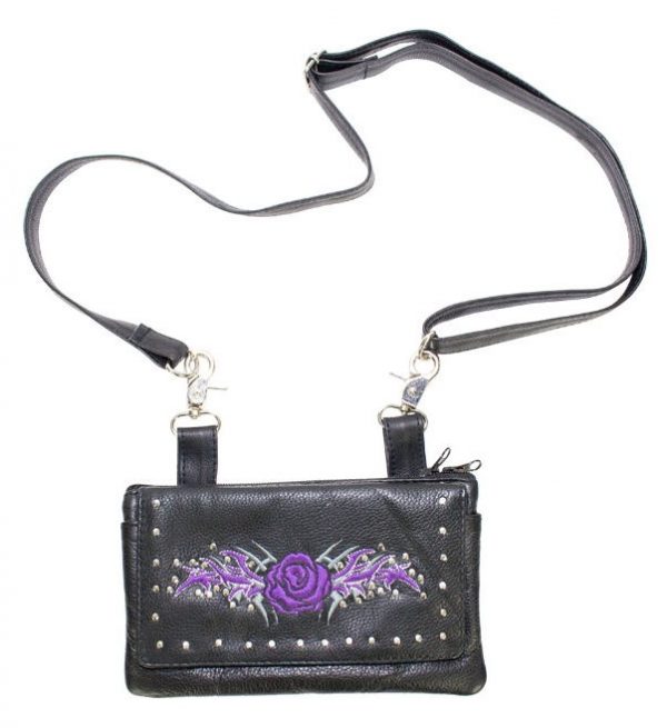 ladies purple rose leather bag with strap