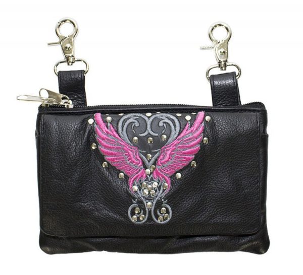 ladies leather purse with wings design
