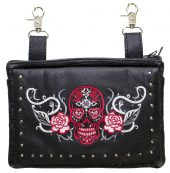 ladies sugar skull leather belt bag