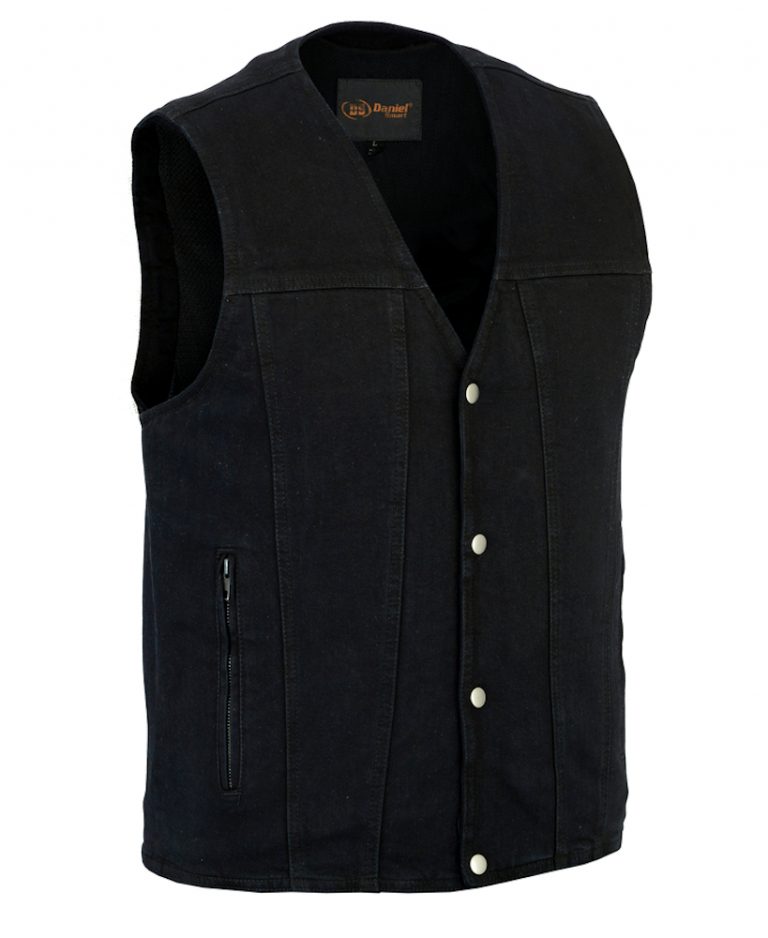 Mens Concealed Carry Black Denim Vest W Plain Sides, Shut Up And Ride