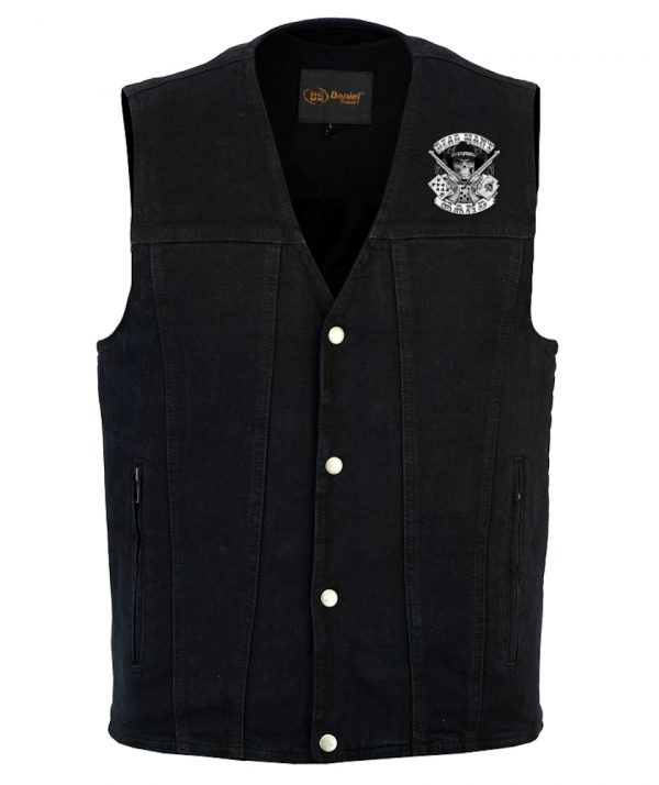 Dead mans hand design on denim vest