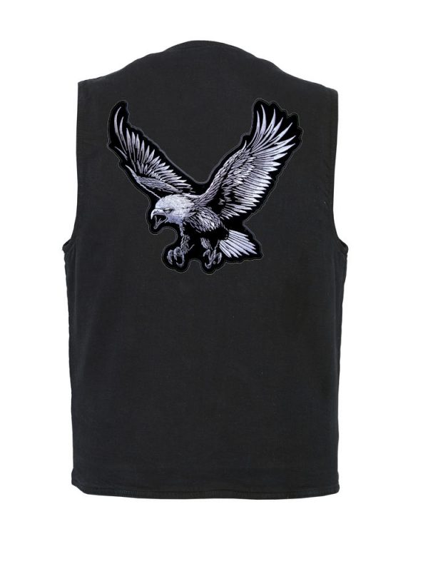 mens denim vest with silver eagle patch